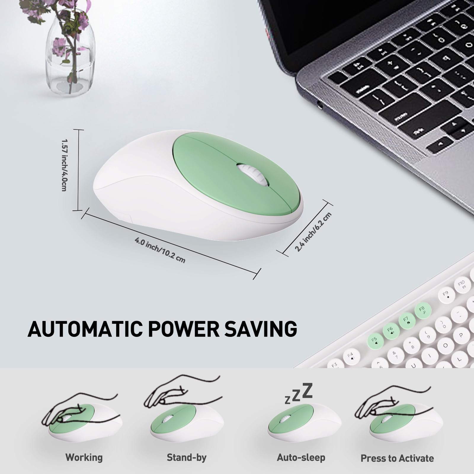 Cute Retro Wireless Keyboard Mouse Combo