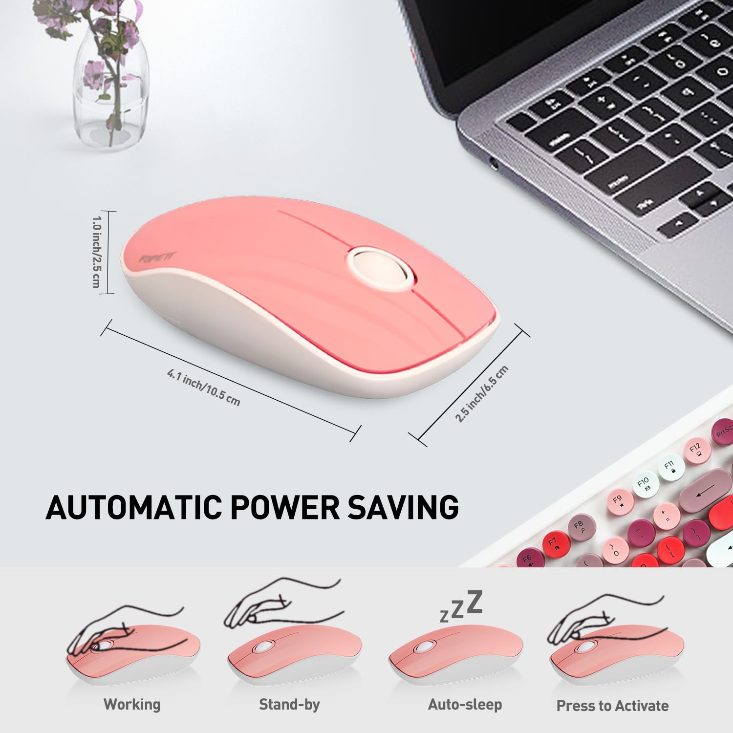 Cute Retro Wireless Keyboard Mouse Combo