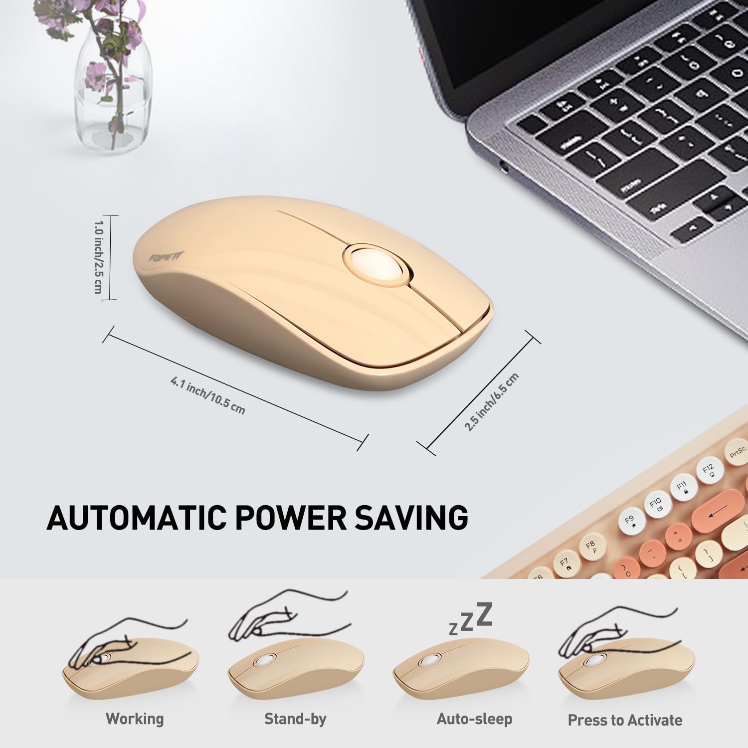 Cute Retro Wireless Keyboard Mouse Combo