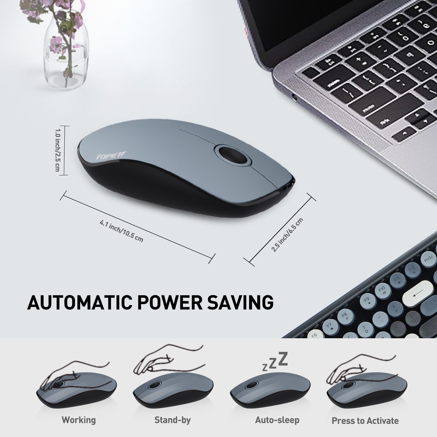 Cute Retro Wireless Keyboard Mouse Combo