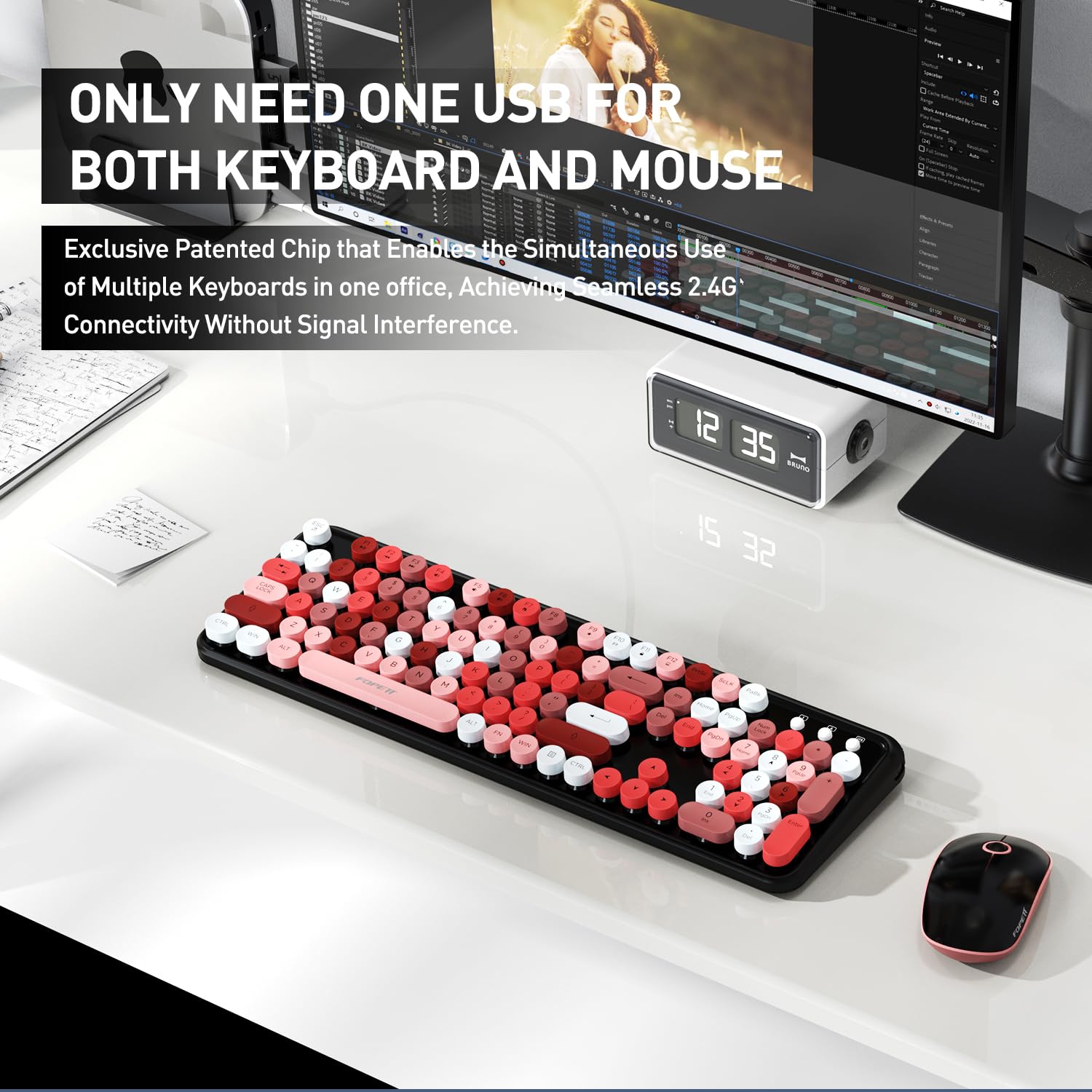 Cute Retro Wireless Keyboard Mouse Combo