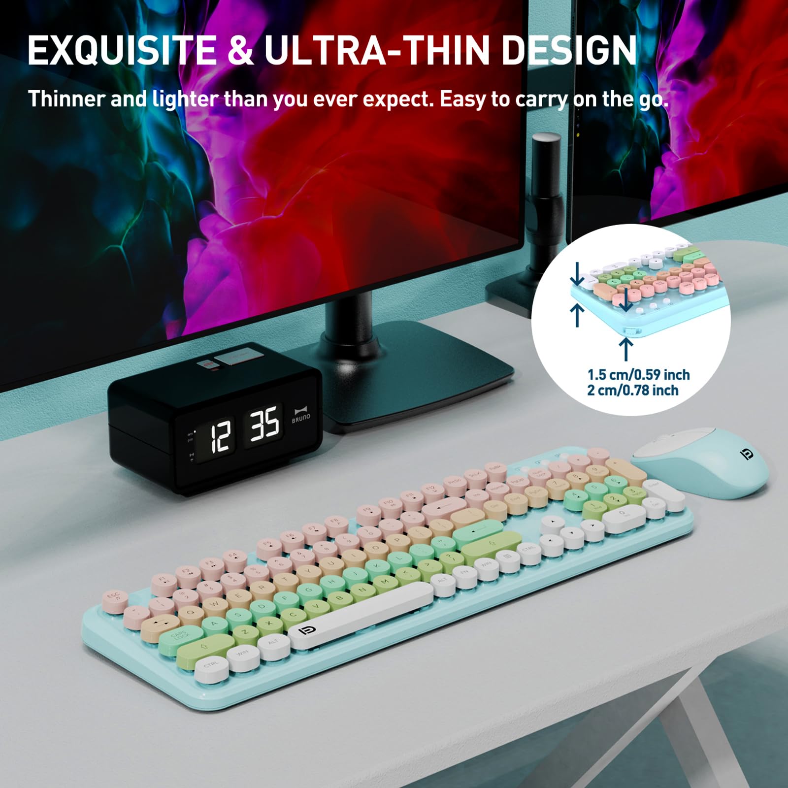 Cute Retro Wireless Keyboard Mouse Combo