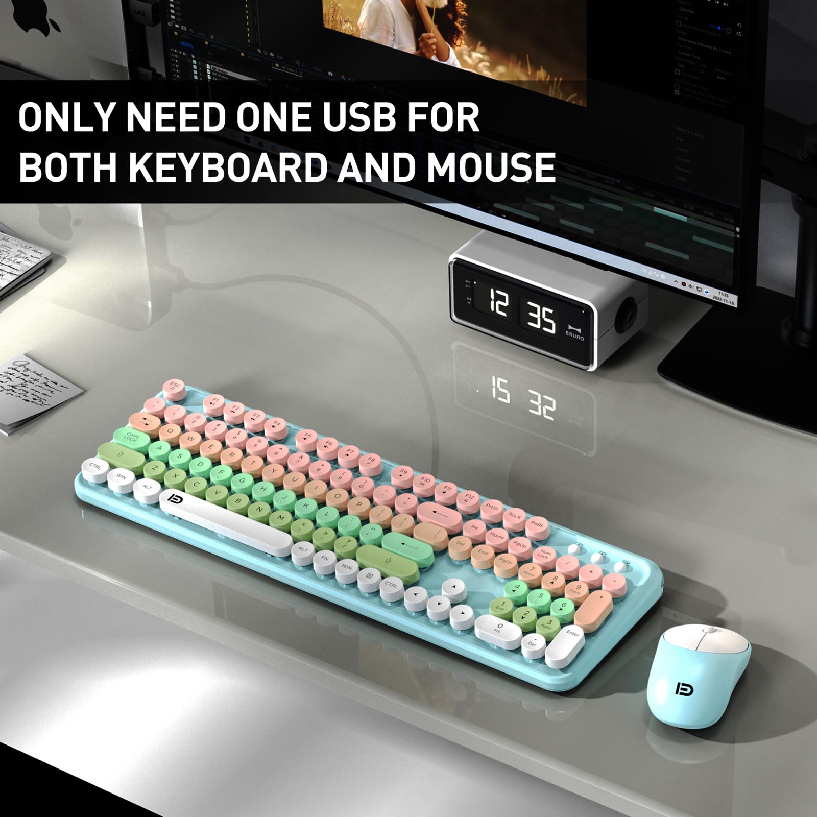 Cute Retro Wireless Keyboard Mouse Combo