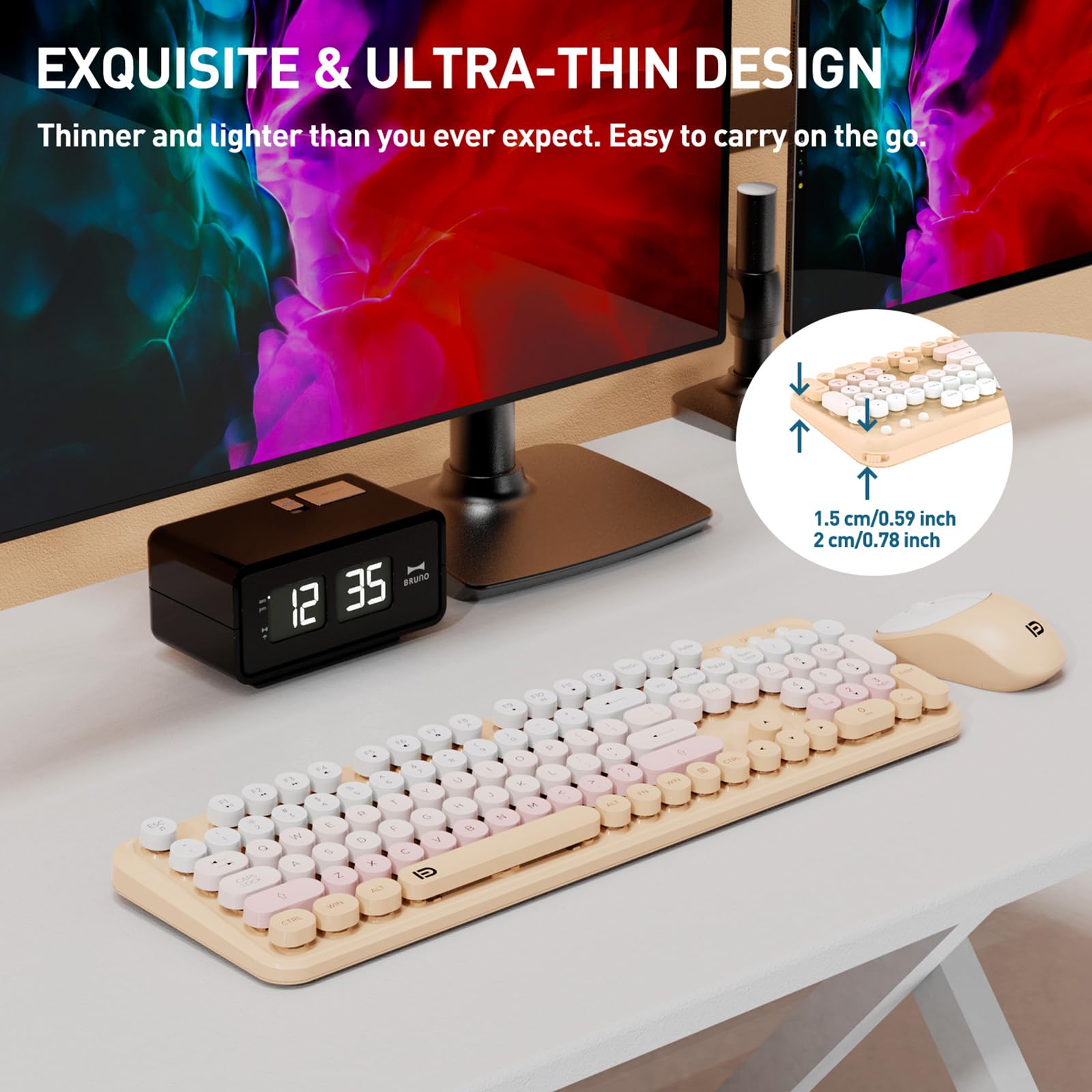 Cute Retro Wireless Keyboard Mouse Combo