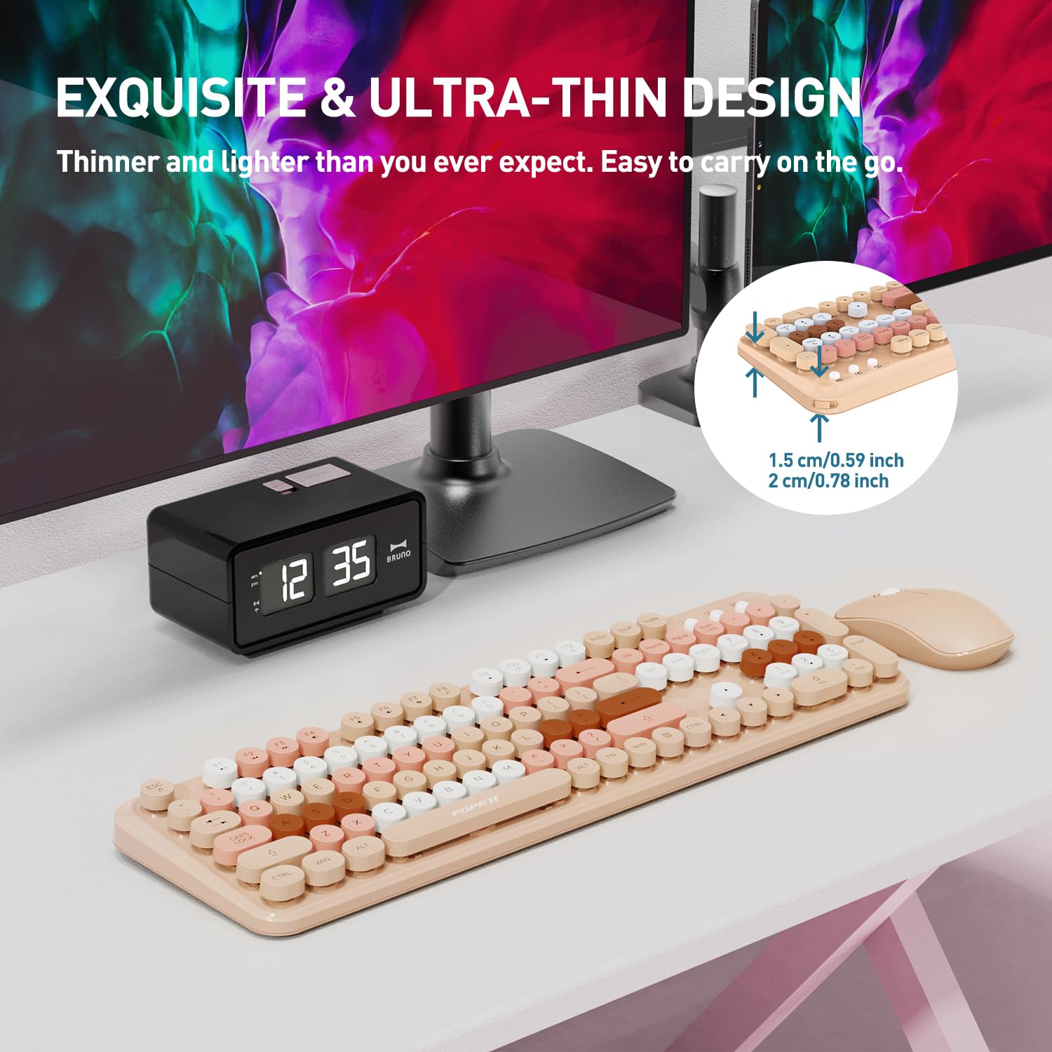 Cute Retro Wireless Keyboard Mouse Combo