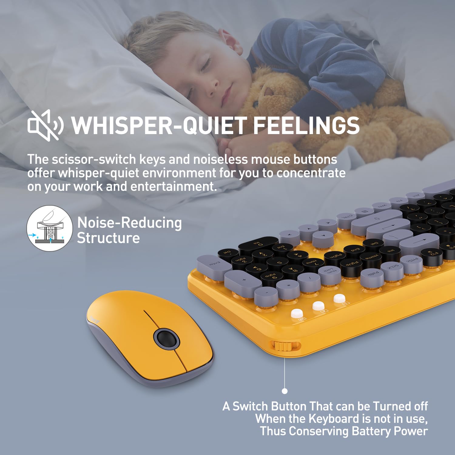 Cute Retro Wireless Keyboard Mouse Combo