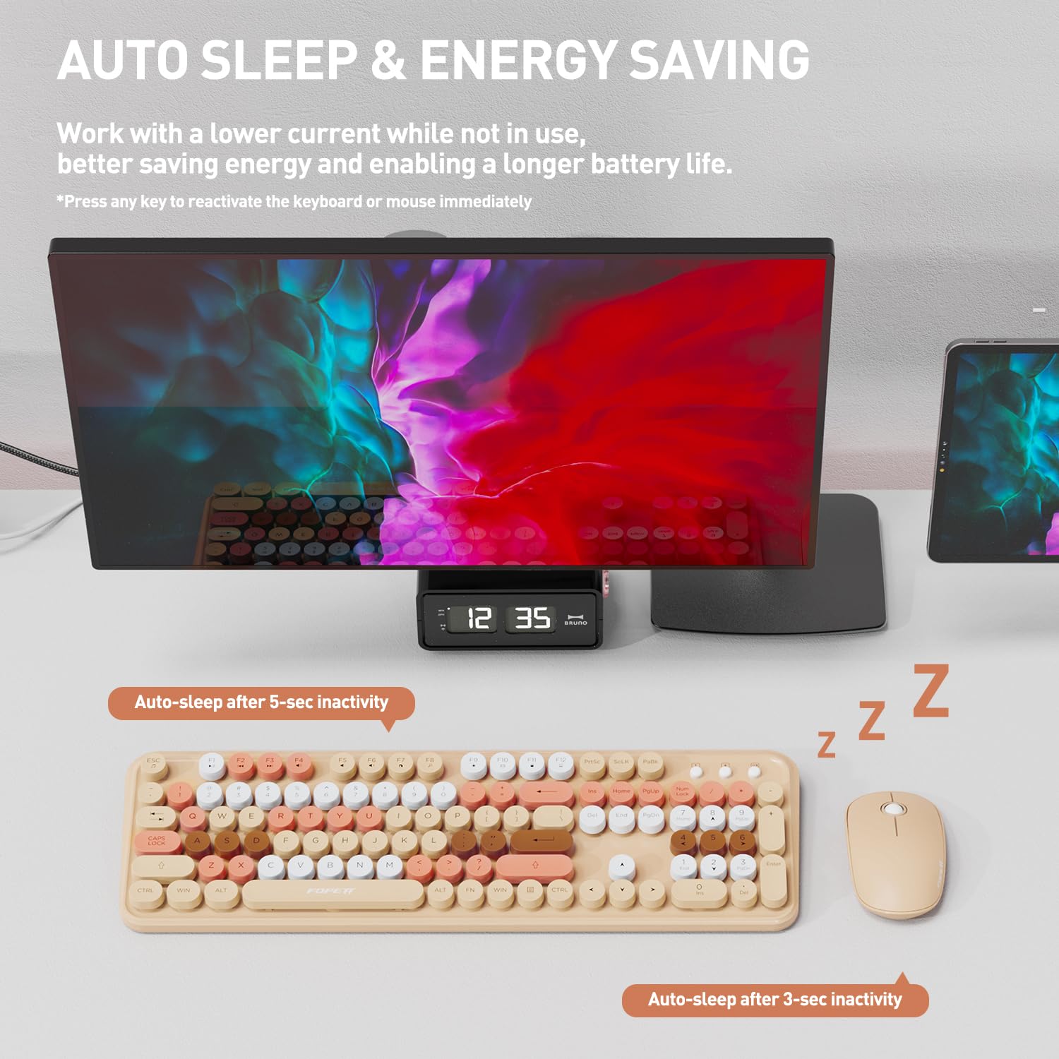 Cute Retro Wireless Keyboard Mouse Combo