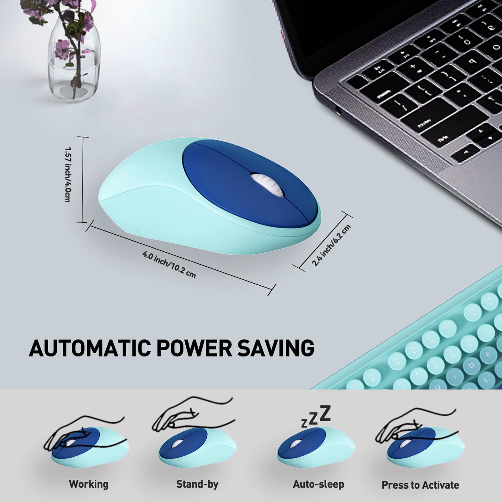 Cute Retro Wireless Keyboard Mouse Combo