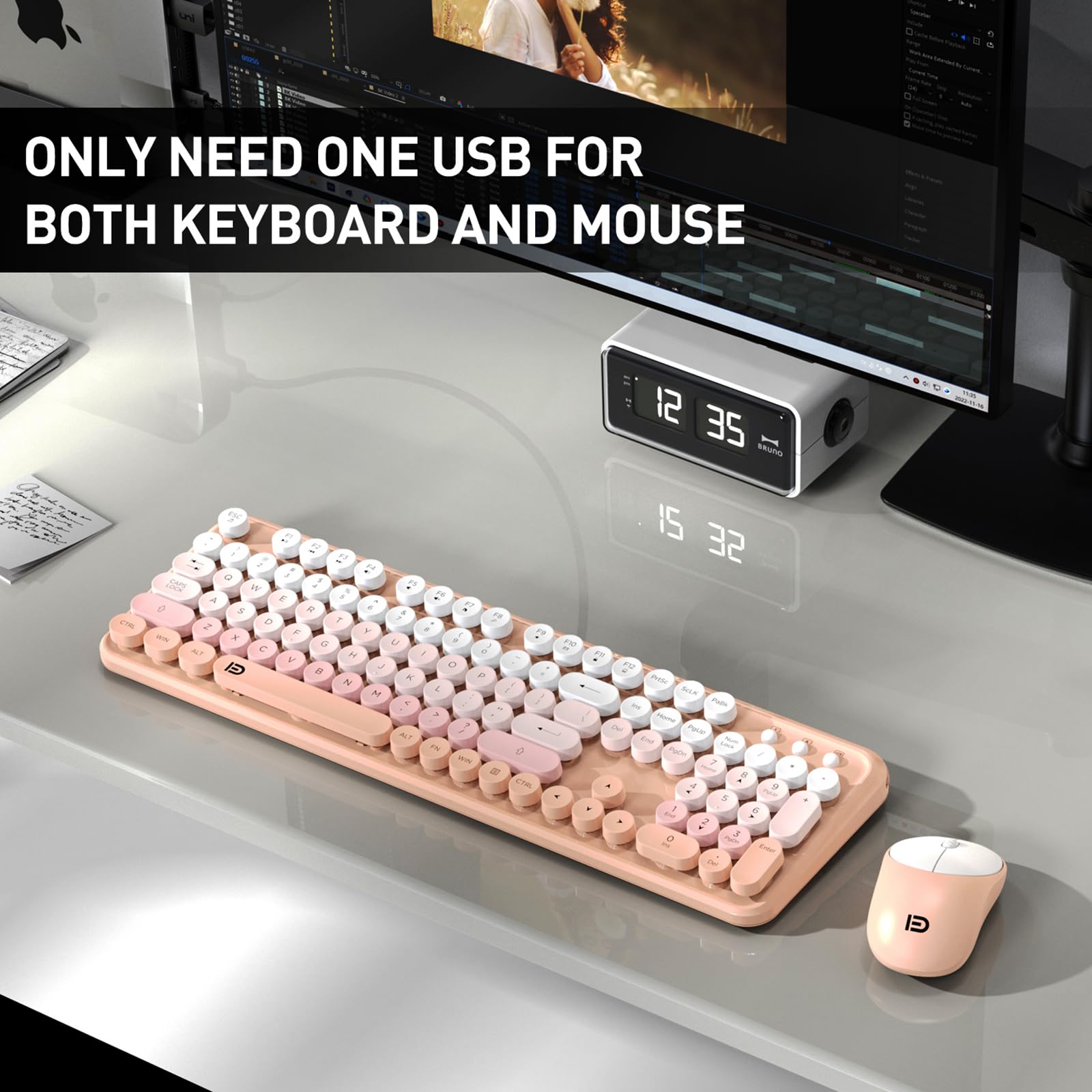 Cute Retro Wireless Keyboard Mouse Combo