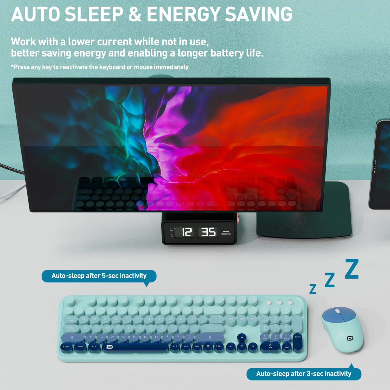 Cute Retro Wireless Keyboard Mouse Combo