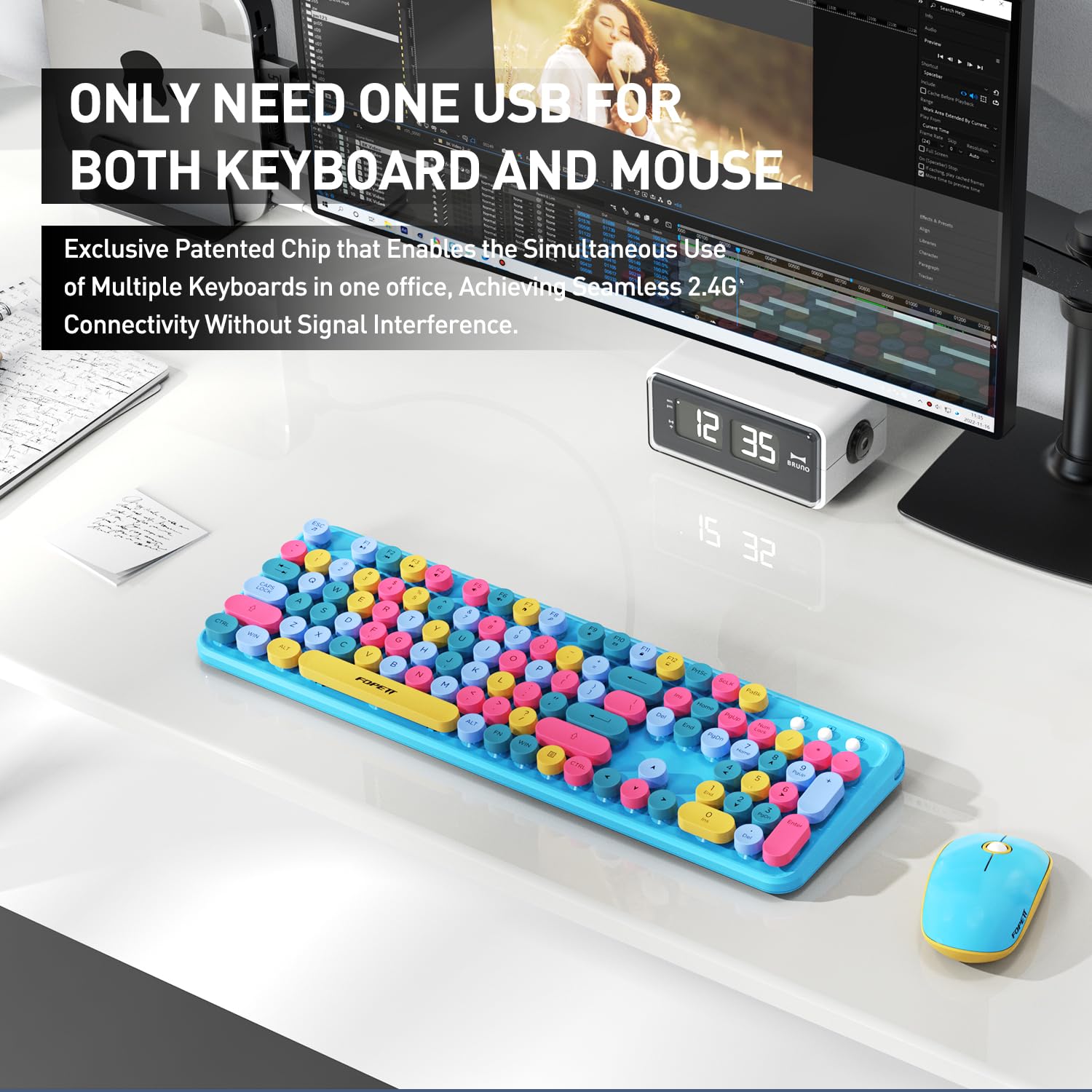 Cute Retro Wireless Keyboard Mouse Combo