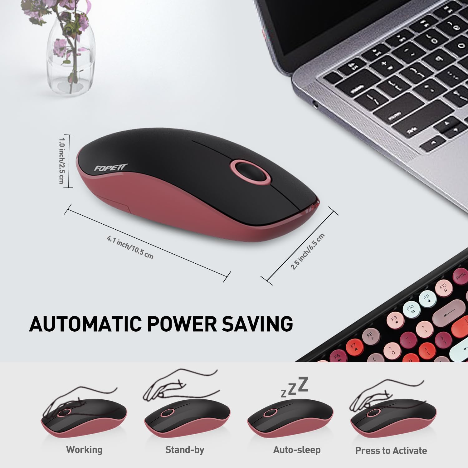 Cute Retro Wireless Keyboard Mouse Combo