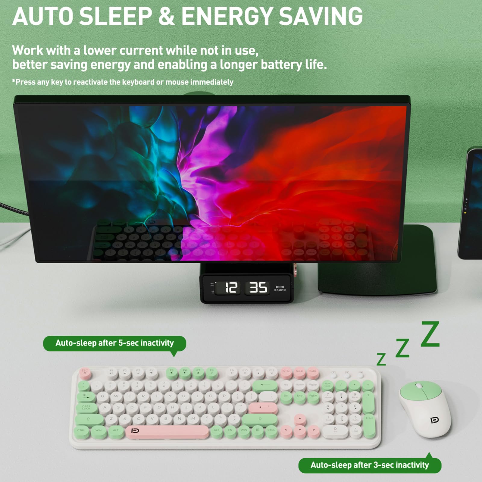 Cute Retro Wireless Keyboard Mouse Combo