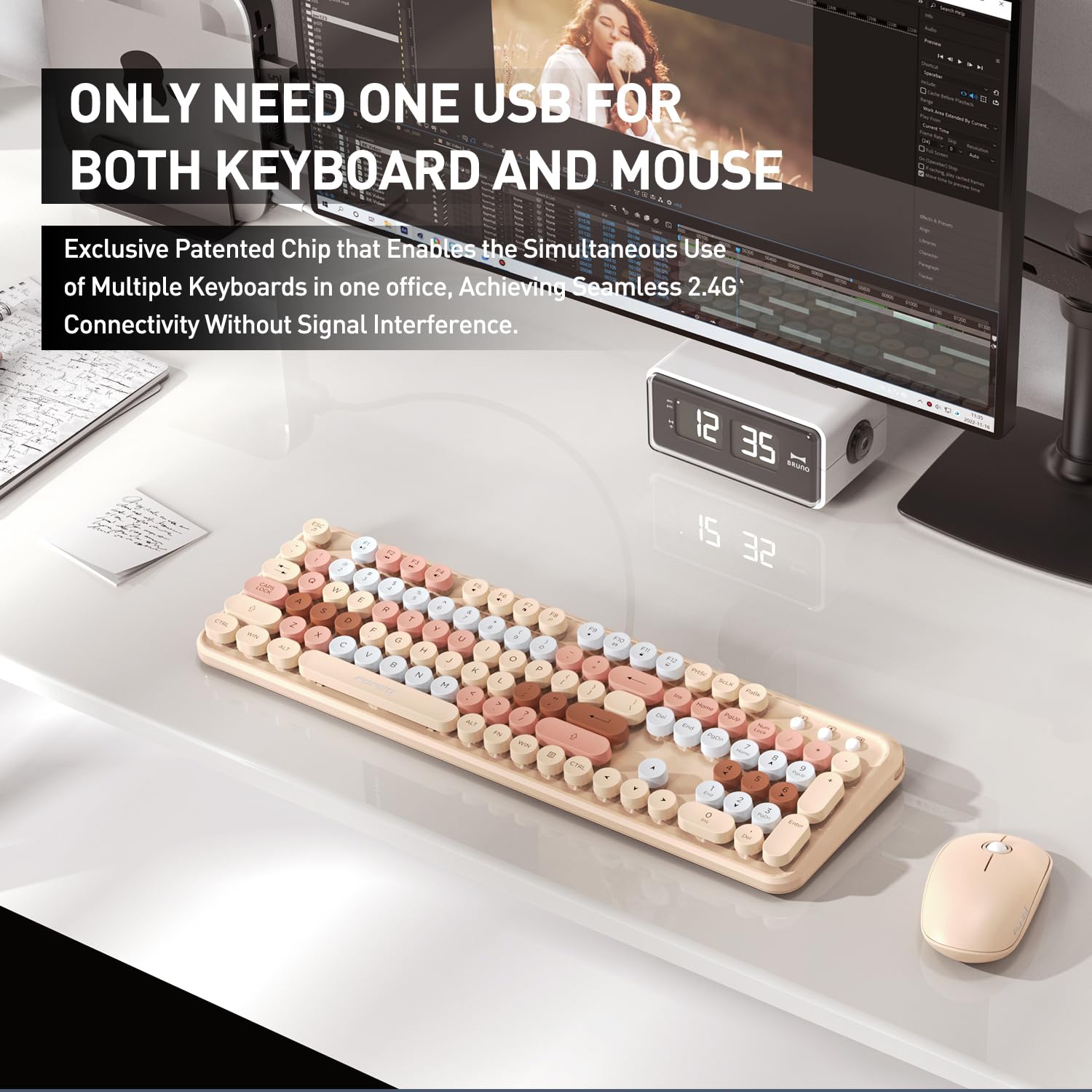 Cute Retro Wireless Keyboard Mouse Combo