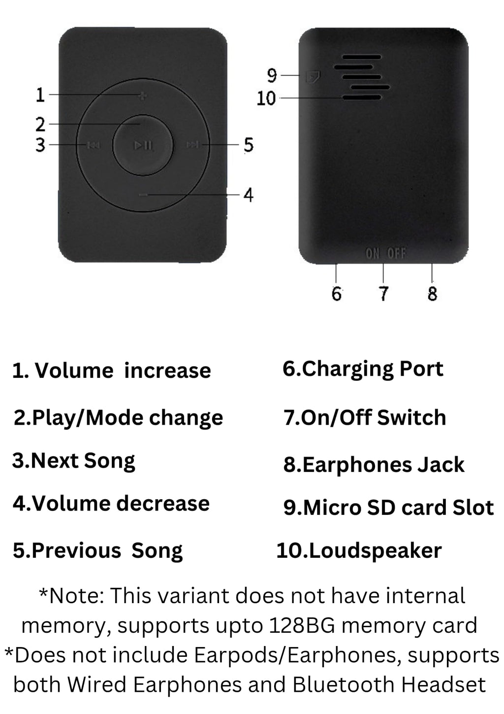 Xzor® Bluetooth Player - Built-in Speaker, Automatic Pairing MP3 Player - Black