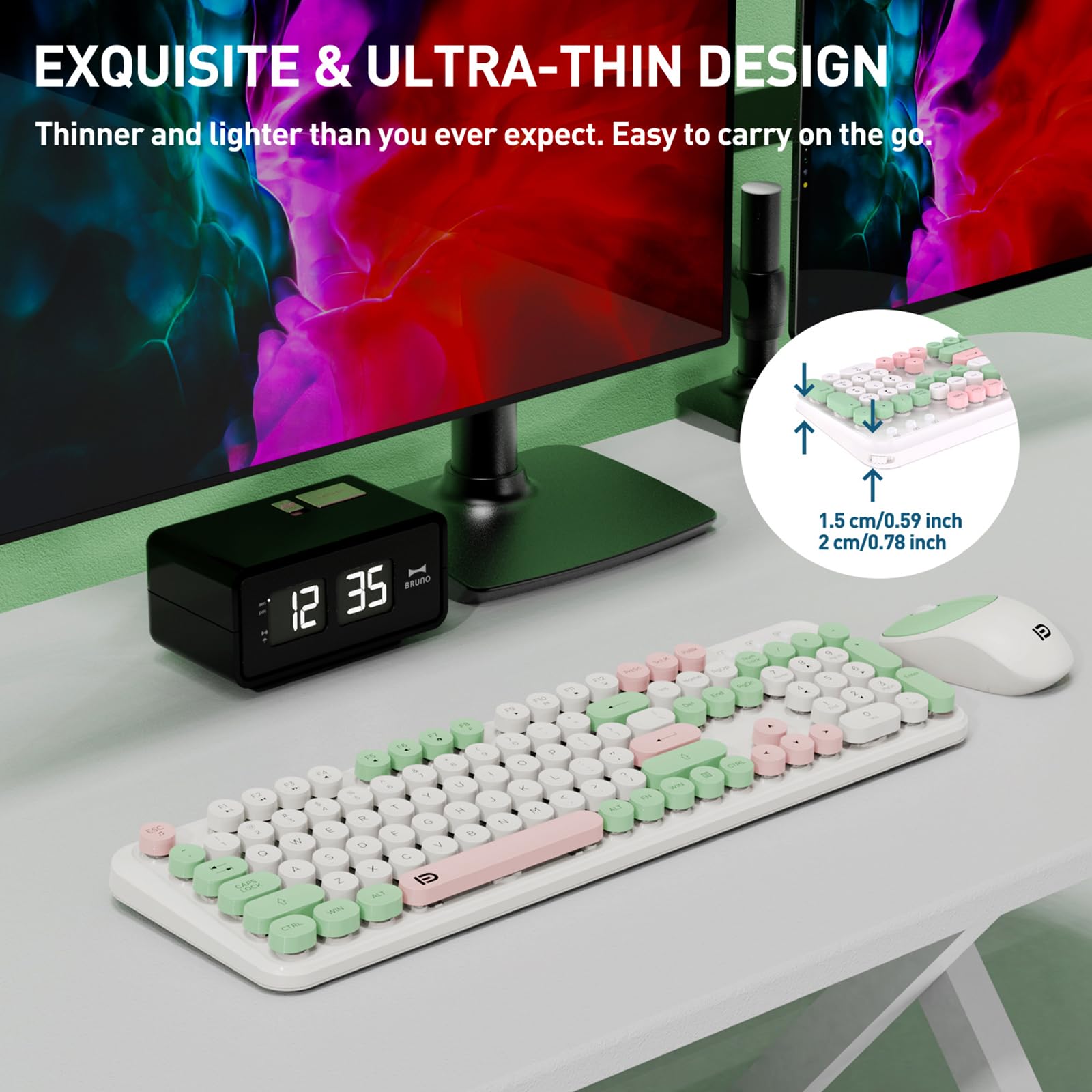 Cute Retro Wireless Keyboard Mouse Combo