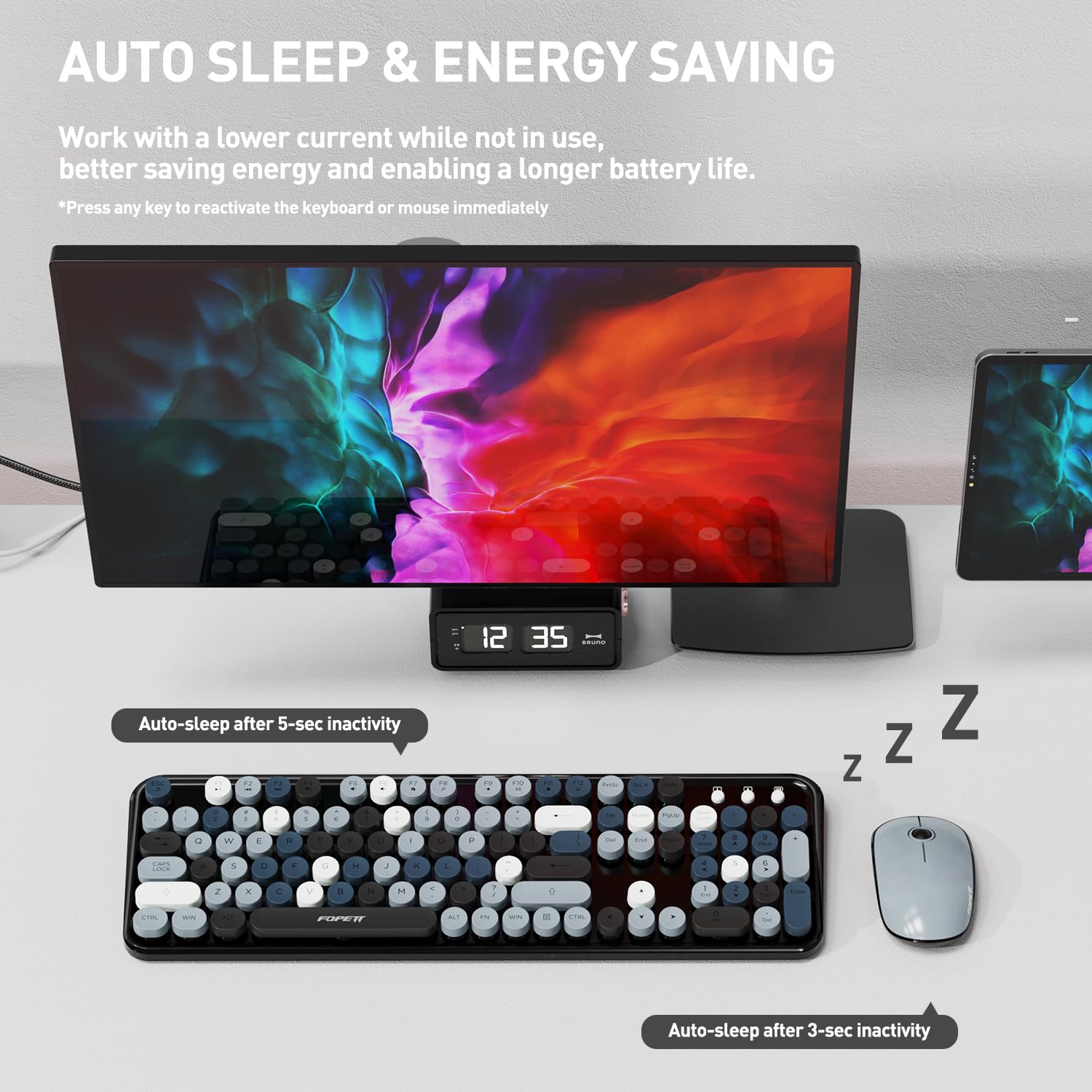 Cute Retro Wireless Keyboard Mouse Combo