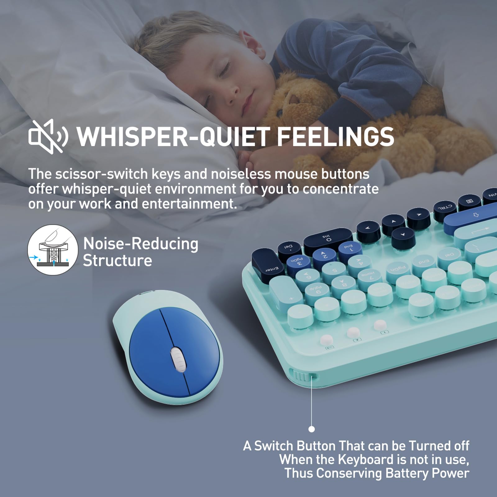 Cute Retro Wireless Keyboard Mouse Combo