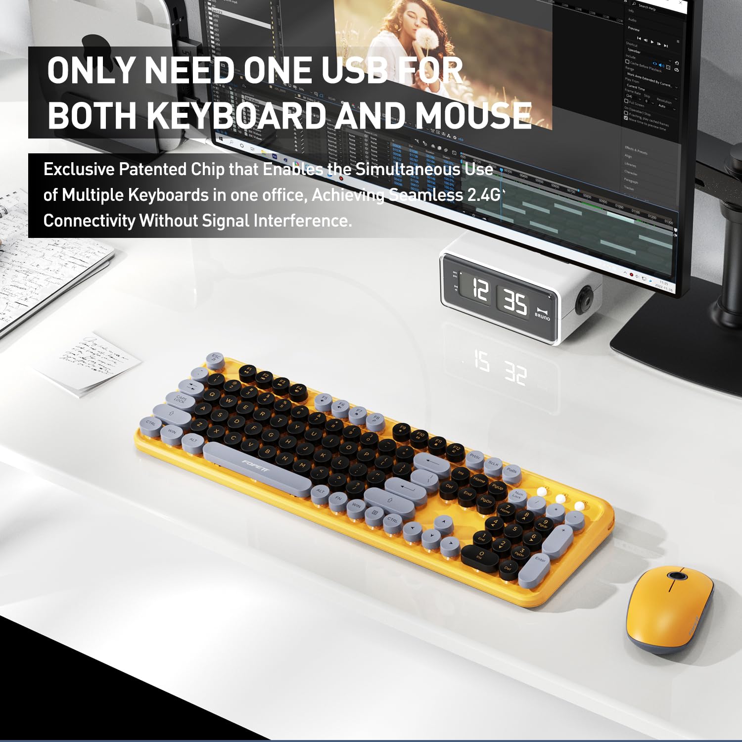 Cute Retro Wireless Keyboard Mouse Combo