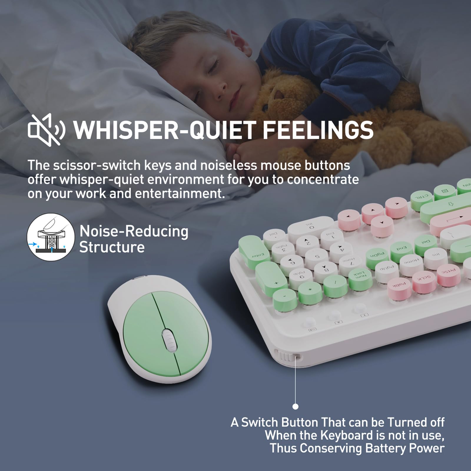 Cute Retro Wireless Keyboard Mouse Combo