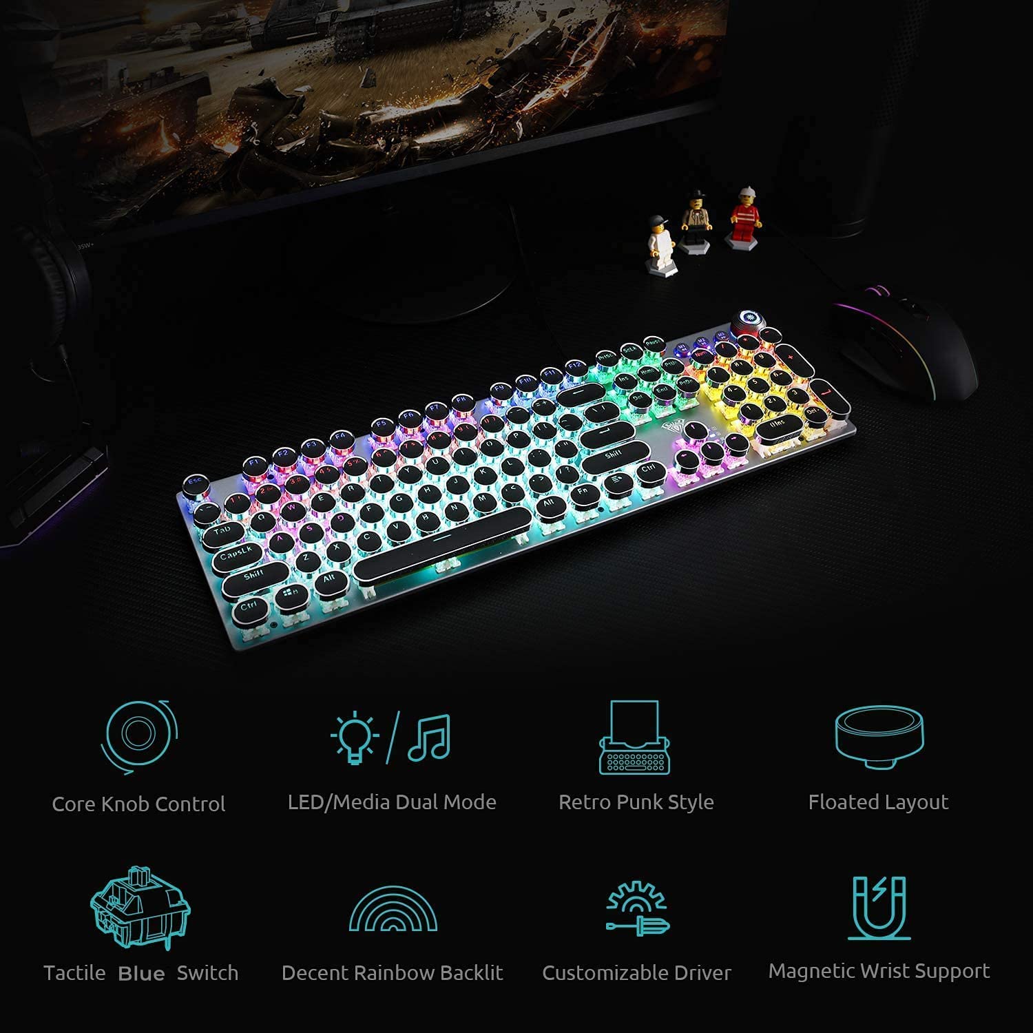 AULA F2088 Typewriter Style Mechanical Gaming Keyboard