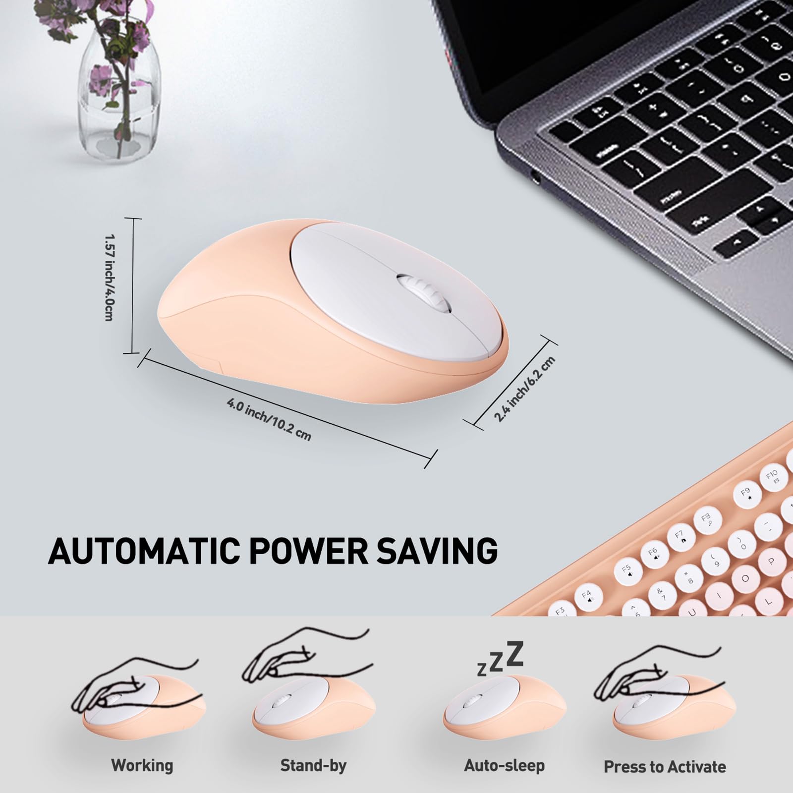 Cute Retro Wireless Keyboard Mouse Combo