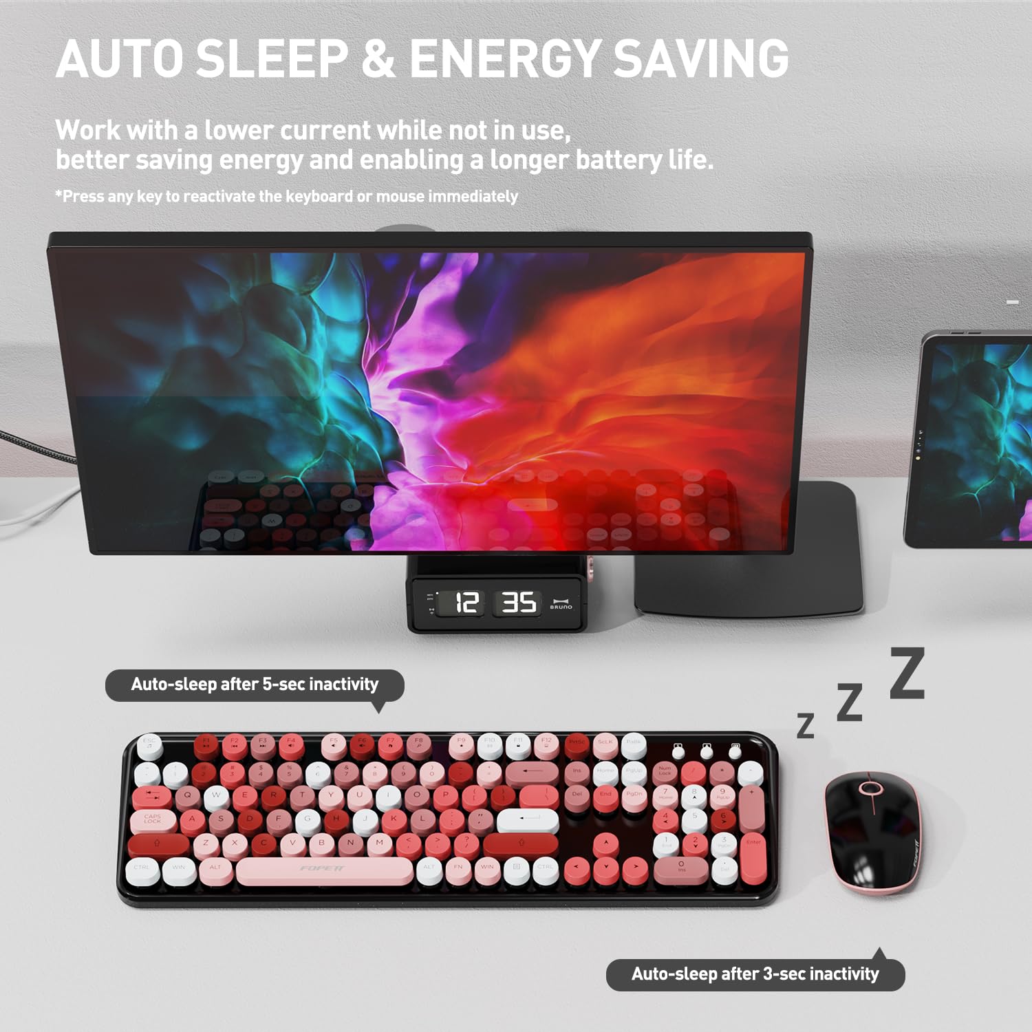 Cute Retro Wireless Keyboard Mouse Combo