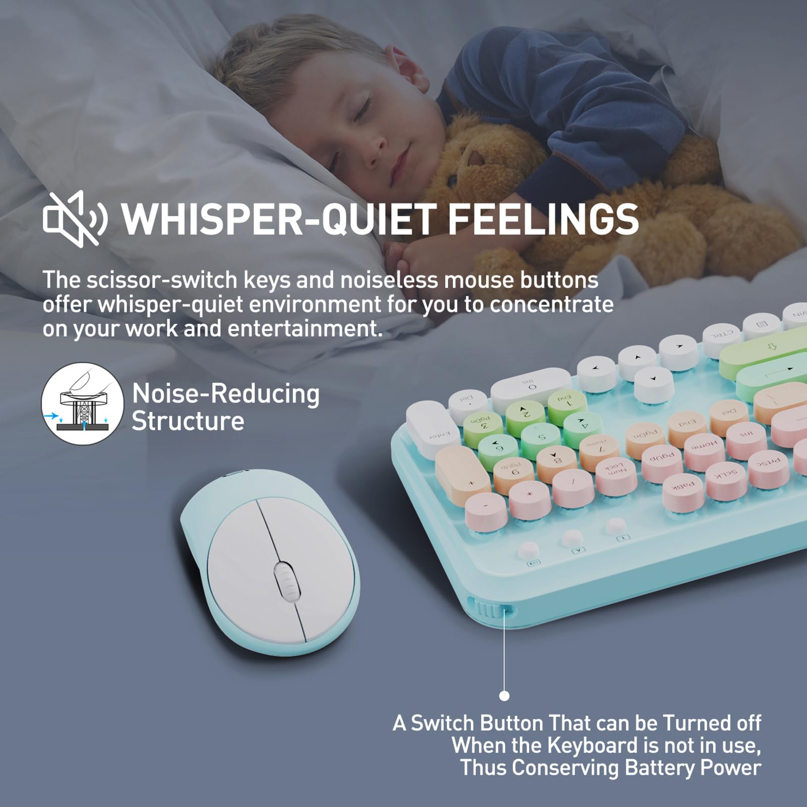 Cute Retro Wireless Keyboard Mouse Combo