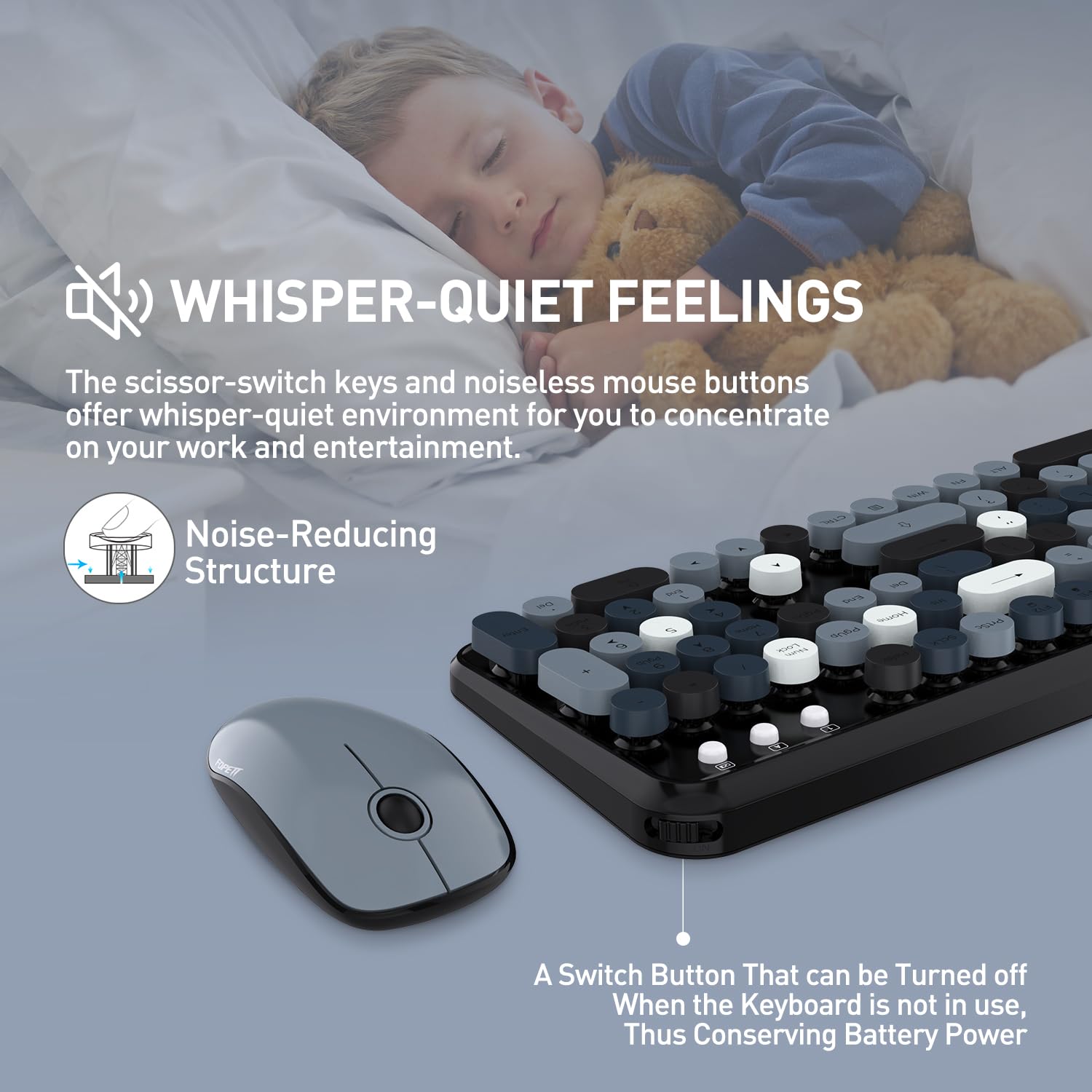 Cute Retro Wireless Keyboard Mouse Combo
