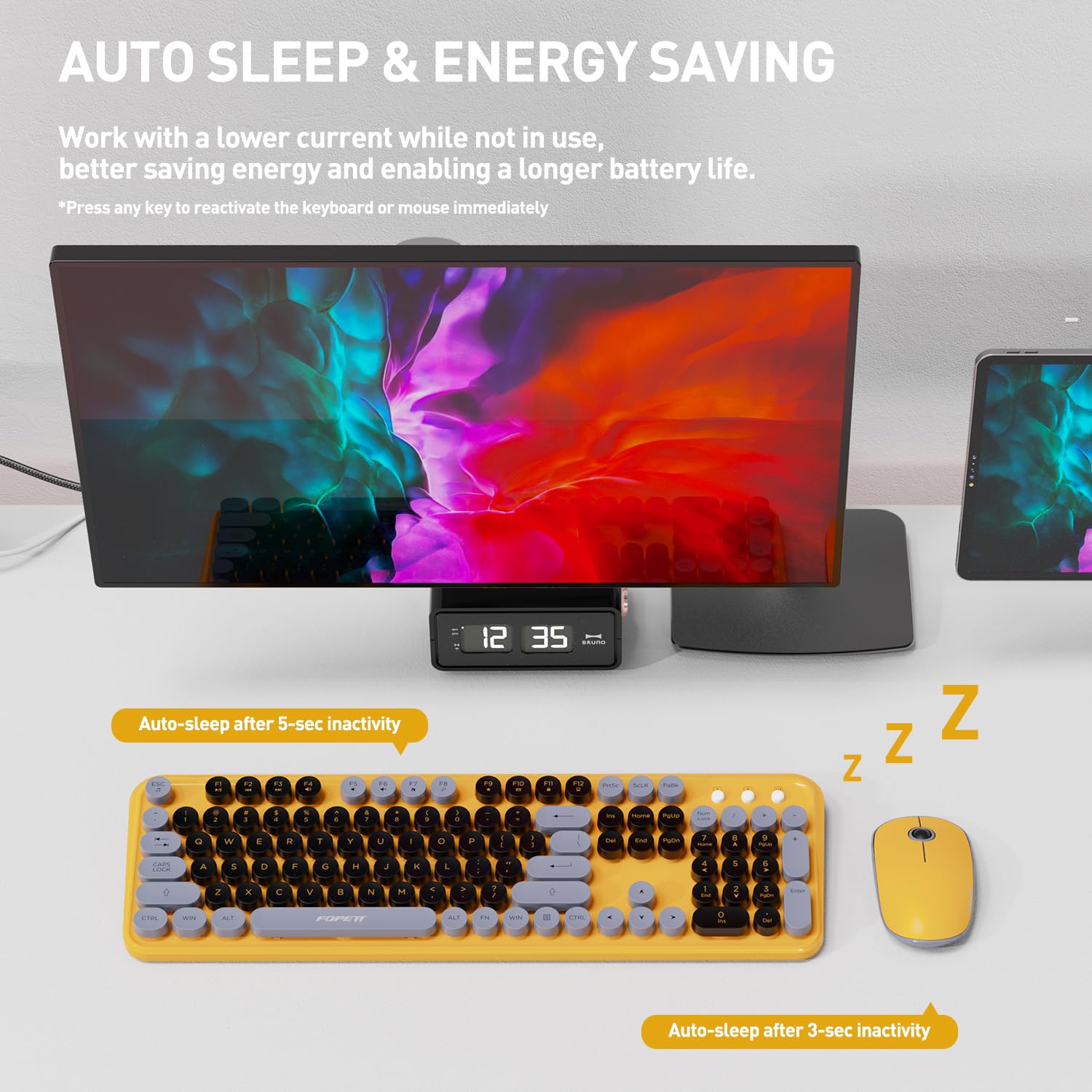 Cute Retro Wireless Keyboard Mouse Combo