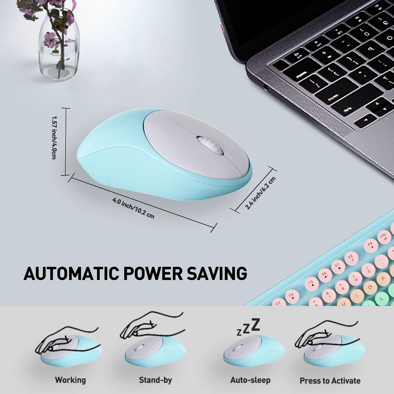 Cute Retro Wireless Keyboard Mouse Combo