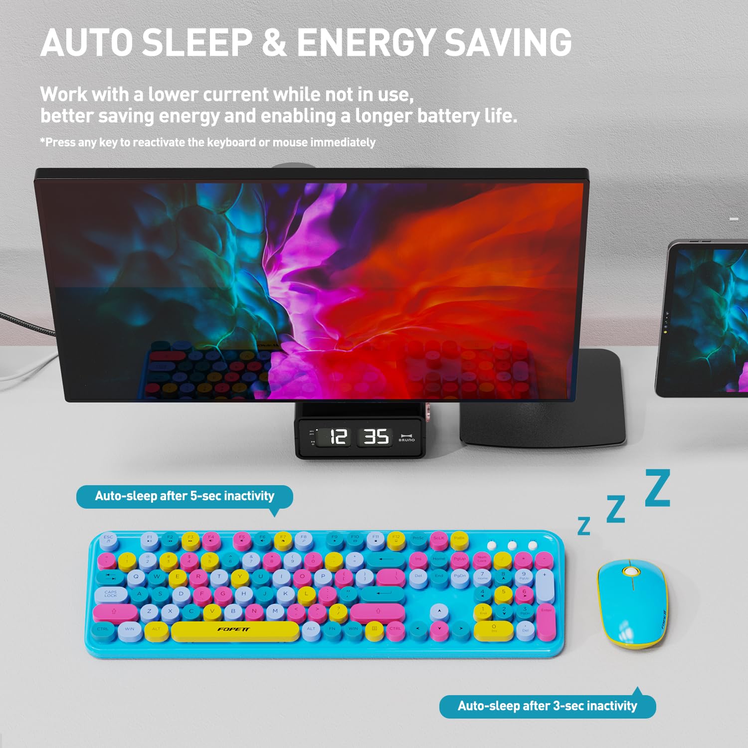 Cute Retro Wireless Keyboard Mouse Combo