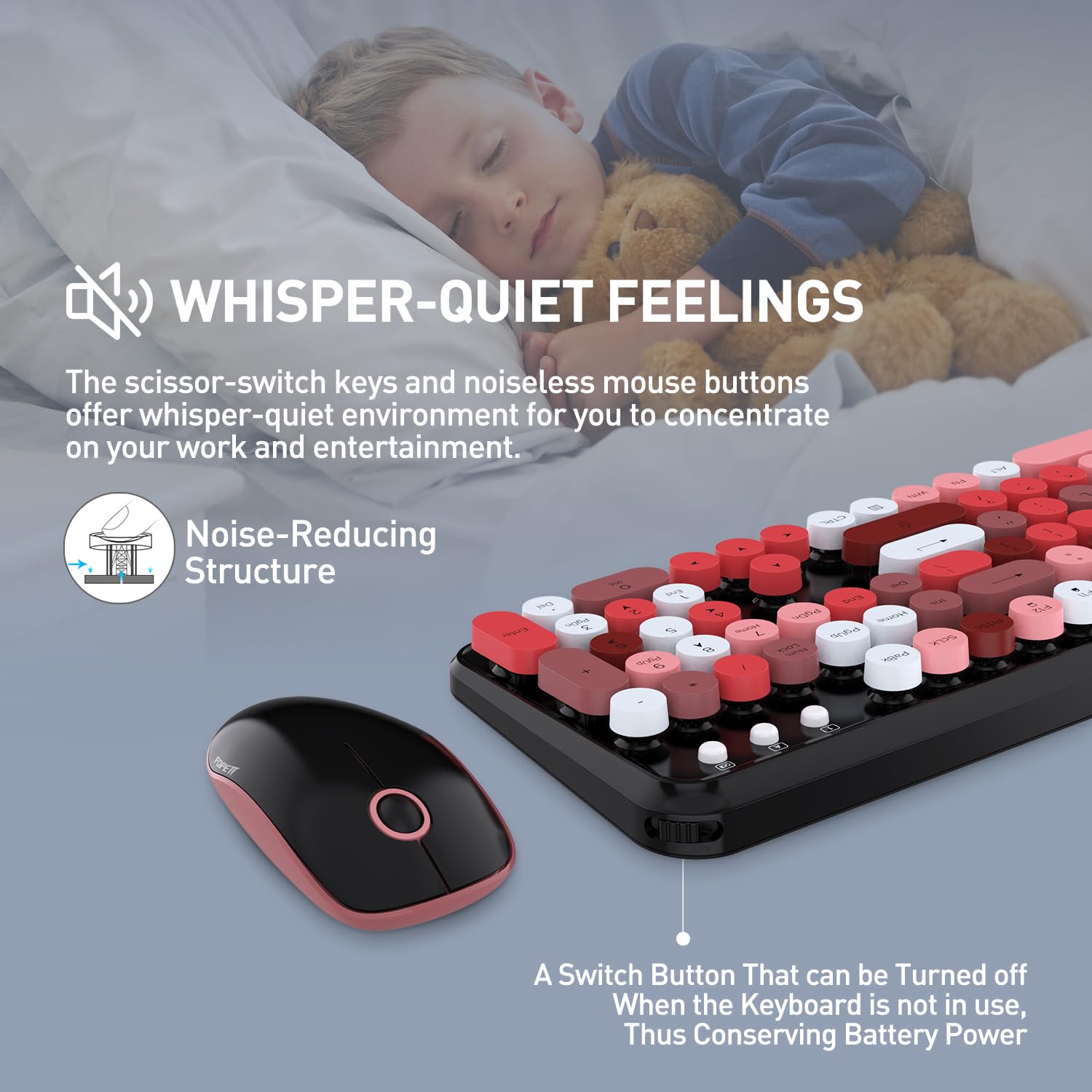 Cute Retro Wireless Keyboard Mouse Combo