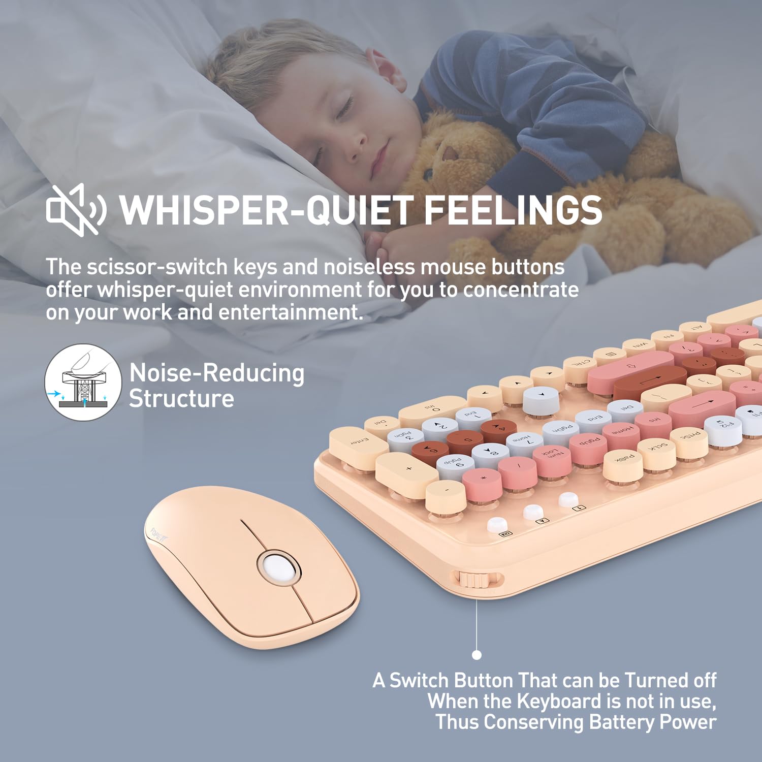 Cute Retro Wireless Keyboard Mouse Combo