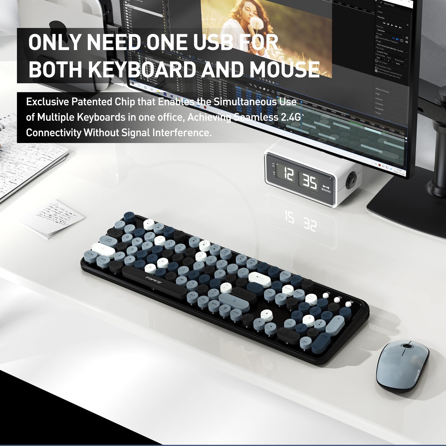 Cute Retro Wireless Keyboard Mouse Combo