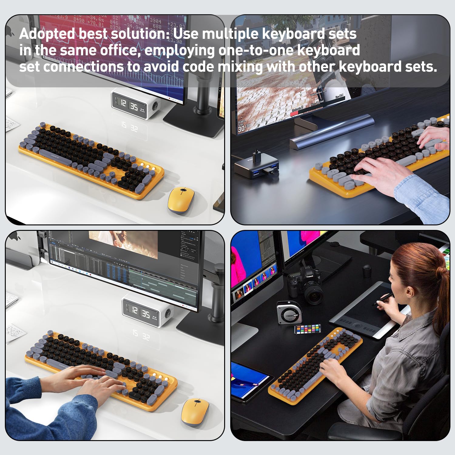 Cute Retro Wireless Keyboard Mouse Combo