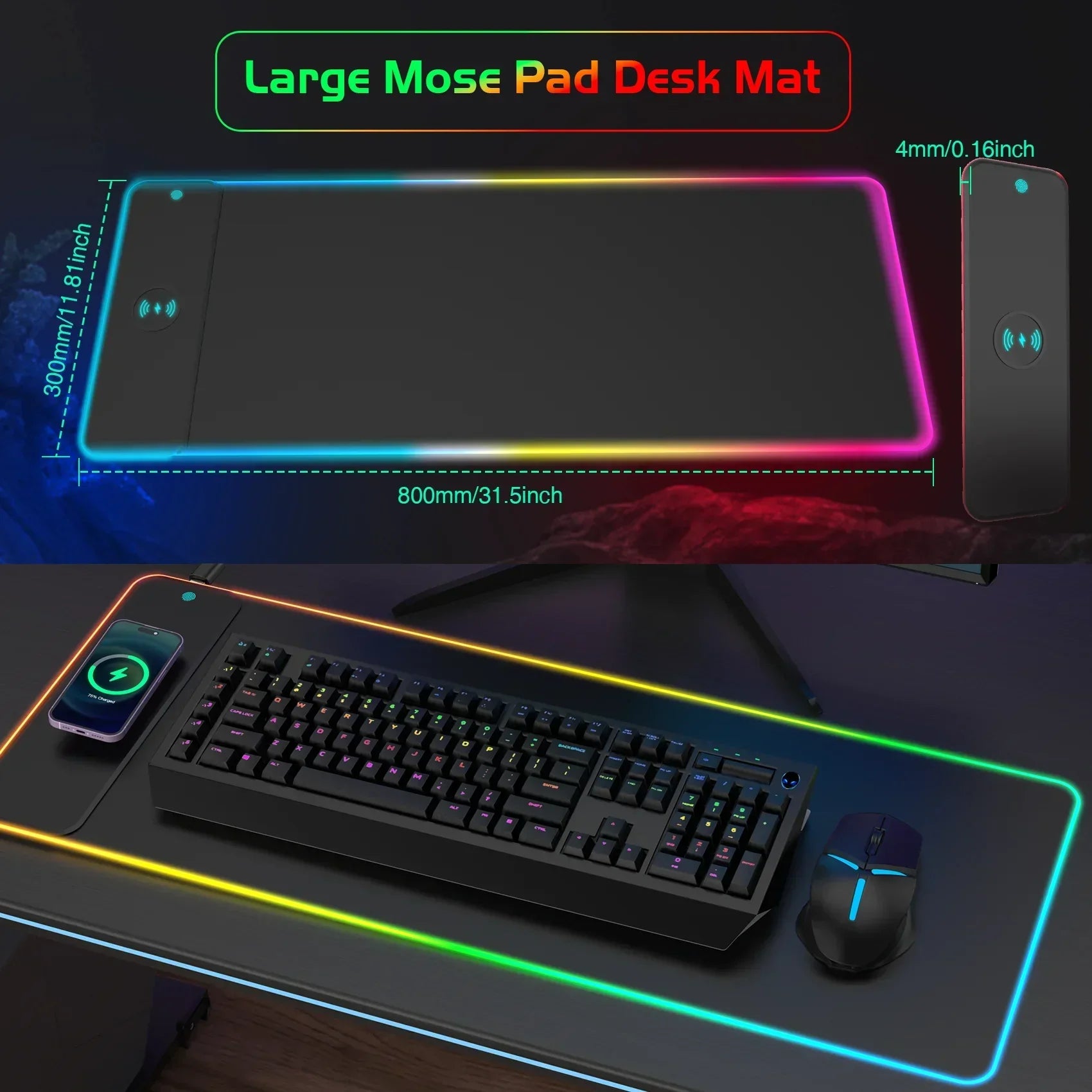 Wireless Charging RGB Luminous Mouse Pad
