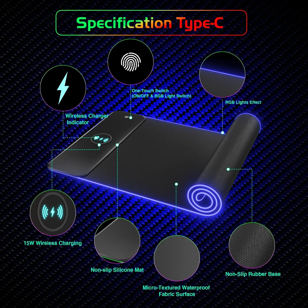 Wireless Charging RGB Luminous Mouse Pad